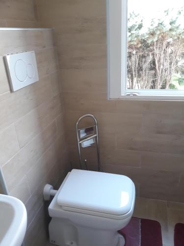 a bathroom with a toilet and a sink and a window at Venice Best Vacation in Marghera