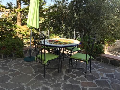 a table and chairs with an umbrella on a patio at Poggio Delle Palme in Campobello di Licata