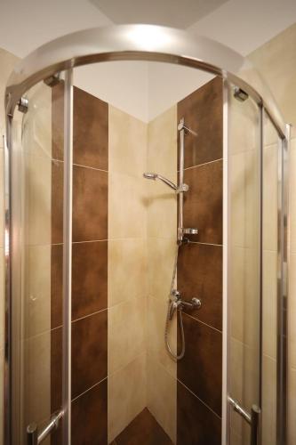a shower with a glass door in a bathroom at Apartment Mareta in Zadar