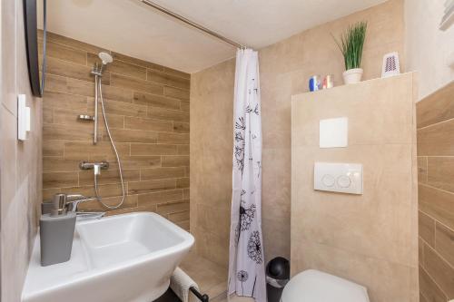 a bathroom with a white sink and a toilet at Holiday Home Jela in Dobrinj
