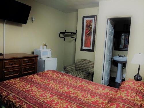 a hotel room with a bed and a sink at San Marina Motel Daytona in Daytona Beach