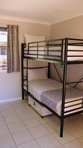 two bunk beds in a room with a window at RAC Monkey Mia Dolphin Resort in Monkey Mia