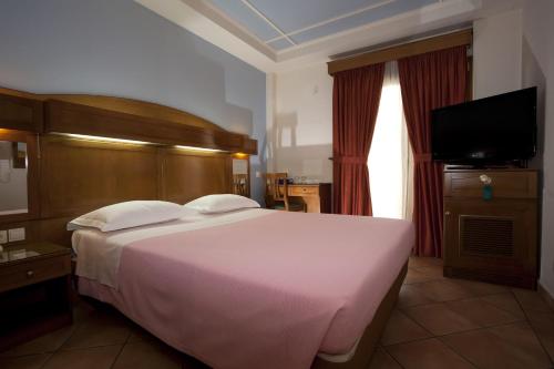 1 dormitorio con 1 cama grande y TV de pantalla plana en Hotel Katerina, en Atenas