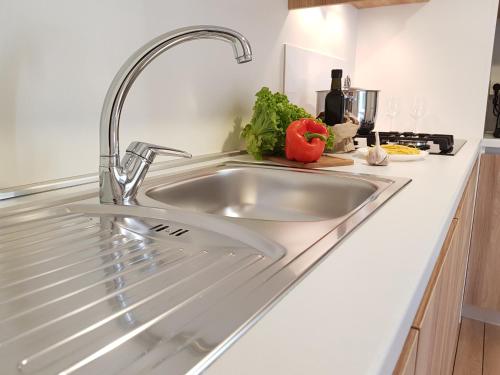 a kitchen sink with a faucet on a counter at Mobile Homes Banko in Bijela Uvala and Zelena laguna in Poreč