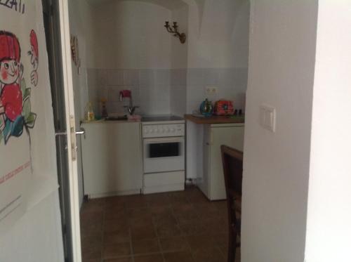 a small kitchen with a stove and a sink at Wienerstrasse 3 in Gumpoldskirchen