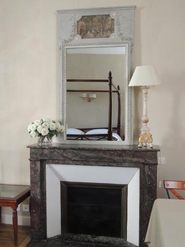 a mirror on top of a fireplace in a room at La Maison D'Hôtes Nantes Centre in Nantes