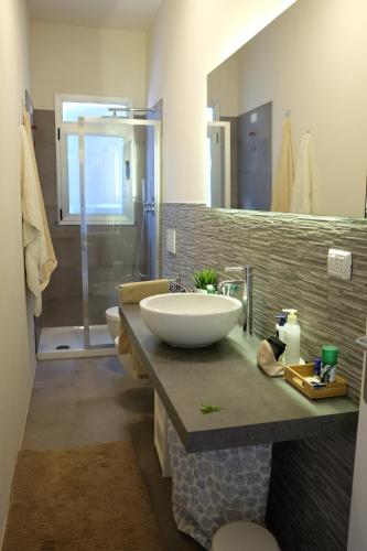 a bathroom with a large white bowl sink on a counter at Acqua Dolce in Rio Marina