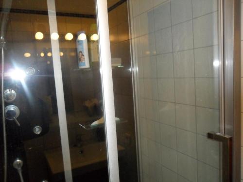 a shower with a glass door in a bathroom at Luxury near Castle in Vienna