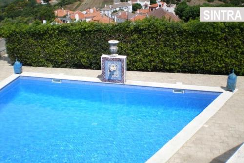 a blue swimming pool with a picture in the middle at Heaven in the Sintra Forest - with pool in Sintra