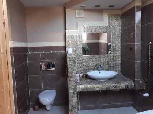 ザモシチにあるNowinyのバスルーム(洗面台、トイレ付)