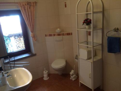 a bathroom with a toilet and a sink at Ferienwohnung Dietlinde in Bad Blankenburg