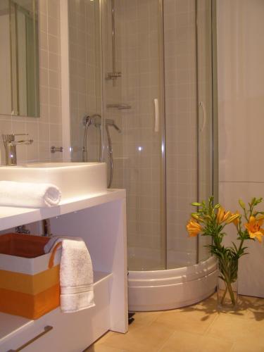 a bathroom with a shower and a sink and a shower at Harbor terrace - two bedroom apartment in Murter