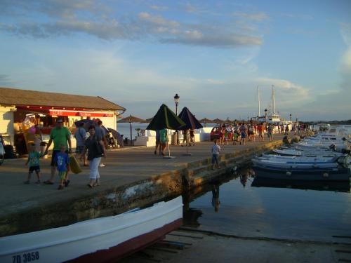 a group of people walking on a pier with boats at Apartmani Luka in Vir
