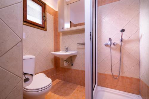 a bathroom with a toilet and a sink and a shower at Hotel Pontos in Sarti