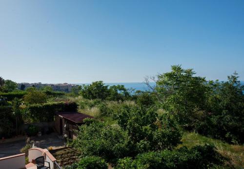 a view of a yard with trees and a house at Villa Saturno in Tropea