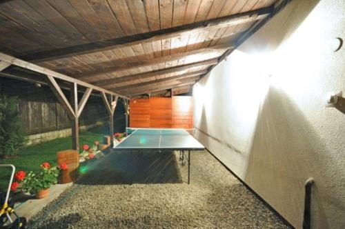 a patio with a ping pong table in a building at Vila Hana in Nová Lesná