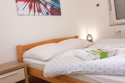 two twin beds in a bedroom with a picture on the wall at Apartment Vila Tara in Bihać