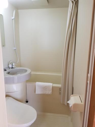 a small bathroom with a toilet and a sink at Hakuba Hotel Hana-no-Sato in Hakuba