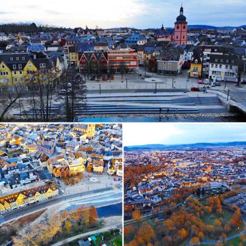three different views of a city in three different pictures at Hotel Well Garni in Wittlich