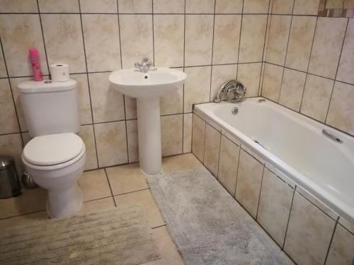 a bathroom with a toilet and a sink and a tub at Augrabies Falls Lodge & Camp in Augrabies