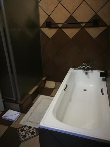 a white bath tub in a bathroom with a shower at Augrabies Falls Lodge & Camp in Augrabies