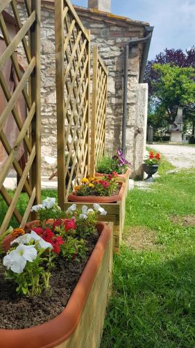 a garden with flowers in a wooden fence at San Paterno B&B in Rapolano Terme