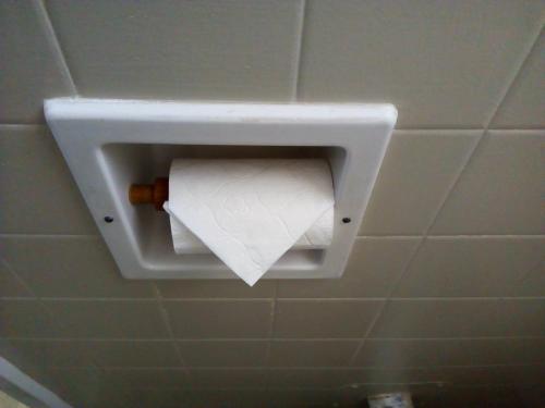 a toilet paper dispenser on the wall of a bathroom at Redwood Lodge Motel in Levin