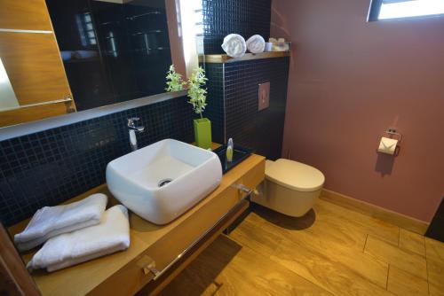 a bathroom with a sink and a toilet at Eden Appartel in Koné