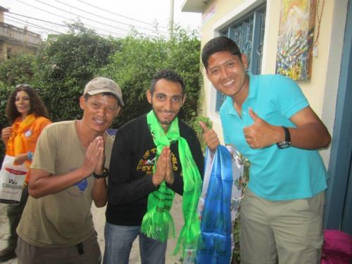 a group of three men giving thumbs up at Everest Home Stay Apartment in Pātan
