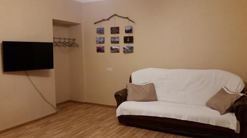 ein Wohnzimmer mit einem Sofa und einem Flachbild-TV in der Unterkunft Manana Appartment in Tbilisi City