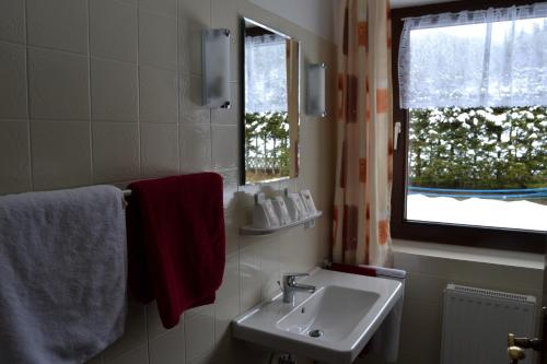 a bathroom with a sink and a window at Gästehaus Elisabeth in Radstadt