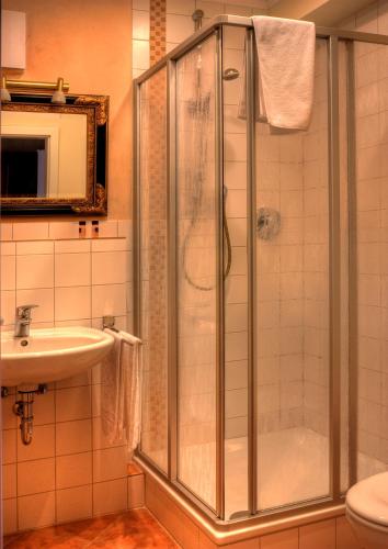 a bathroom with a shower and a sink at Alte Brauerei Kasbachtal in Kasbach-Ohlenberg