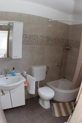 a bathroom with a white toilet and a sink at Apartmani Ivanković in Vrisnik