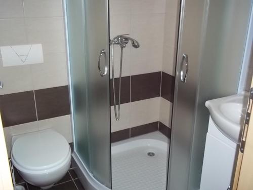 a bathroom with a shower with a toilet and a sink at Vila Ivančica 2 in Vodice