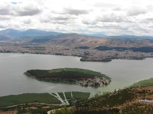 an aerial view of a large body of water at Agnantio in Ioannina