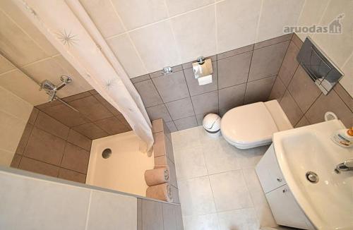 małą łazienkę z toaletą i umywalką w obiekcie Vilnius Town Apartments w Wilnie