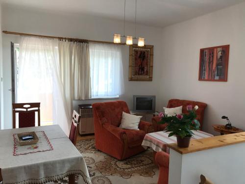 Televízia a/alebo spoločenská miestnosť v ubytovaní Elvira Apartman