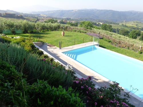 a view of a swimming pool in a garden at La Corte dei Banchetti in Gualdo Cattaneo