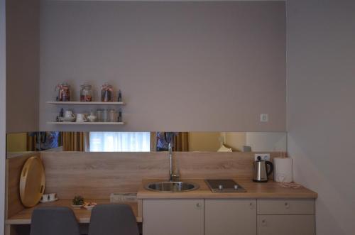 a kitchen with a sink and a counter at Villa Aba apartments in Sarajevo