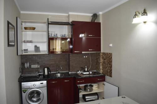 cocina con fregadero y lavadora en Hotel Orbi Plaza, en Batumi