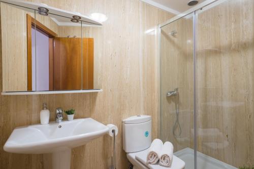 a bathroom with a sink and a shower at Alojamiento Santa Maria in Milladoiro