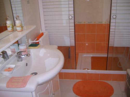 a bathroom with a sink and a bath tub at Mas des Citronniers in Le Tignet