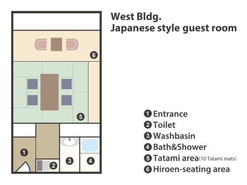 a schematic diagram of the west ridge japanese guest room at Hyoe Koyokaku in Kobe