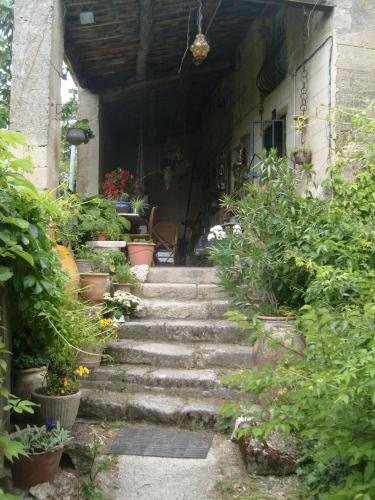 a set of stairs leading to a house with plants at Moulin du Pont d'Alzon in Uzès