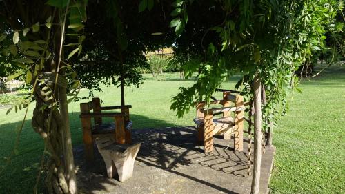 a park with two benches sitting under a tree at Casa Vacanze Feudi 1165 in Borgo Vodice
