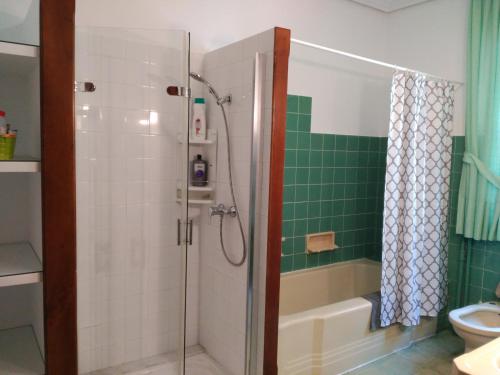 y baño con ducha y aseo. en A casa de Carmiña en Gondomar