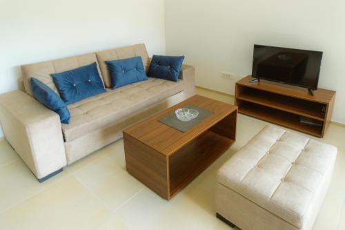 a living room with a couch and a coffee table at N Apartments in Sutomore
