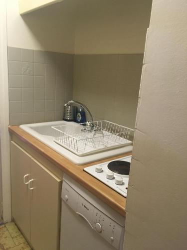 Il comprend une cuisine équipée d'un évier et d'une cuisinière. dans l'établissement SuperDévoluy, Résidence le Bois D'Aurouze, à Saint-Étienne-en-Dévoluy