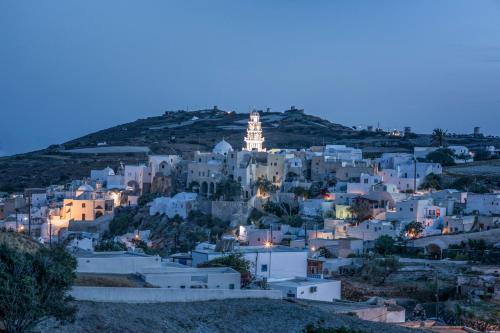 a view of a city at night at Canava Villas #3 in Santorini in Emporio Santorini