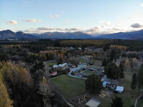 an aerial view of a park in the middle of a forest at Hanmer Springs Forest Camp Trust in Hanmer Springs